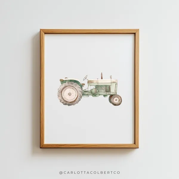Green Tractor Vintage Transportation Nursery Art Print