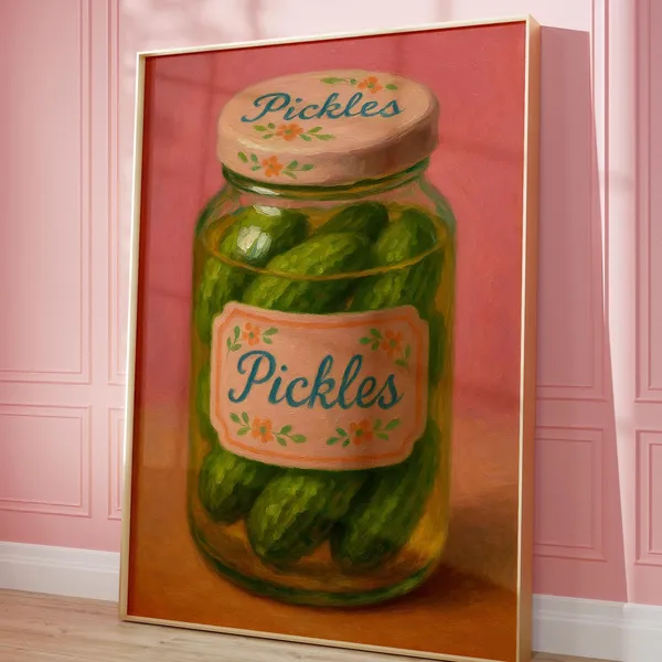 Pickle Print Pink Kitchen Decor, Preppy Poster