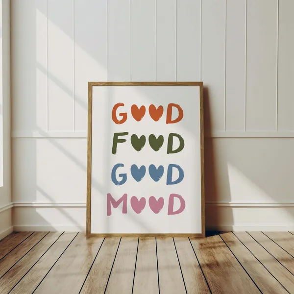 Good Food Mood Poster, Minimalist Typography Art Print
