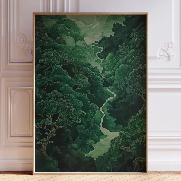 Green Japandi Trees Landscape Art Print