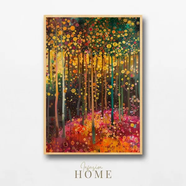 Colorful Circles Forest Art Print, Abstract Summer Trees