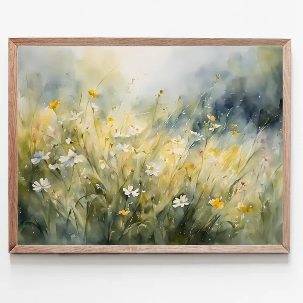 Wildflowers Meadow Watercolor Landscape Art Print