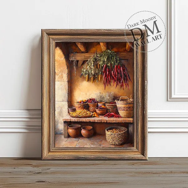 Mexican Chili Corn Rustic Moody Pantry Art Print