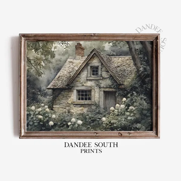 Cottage Garden Landscape, Farmhouse Floral Art Print