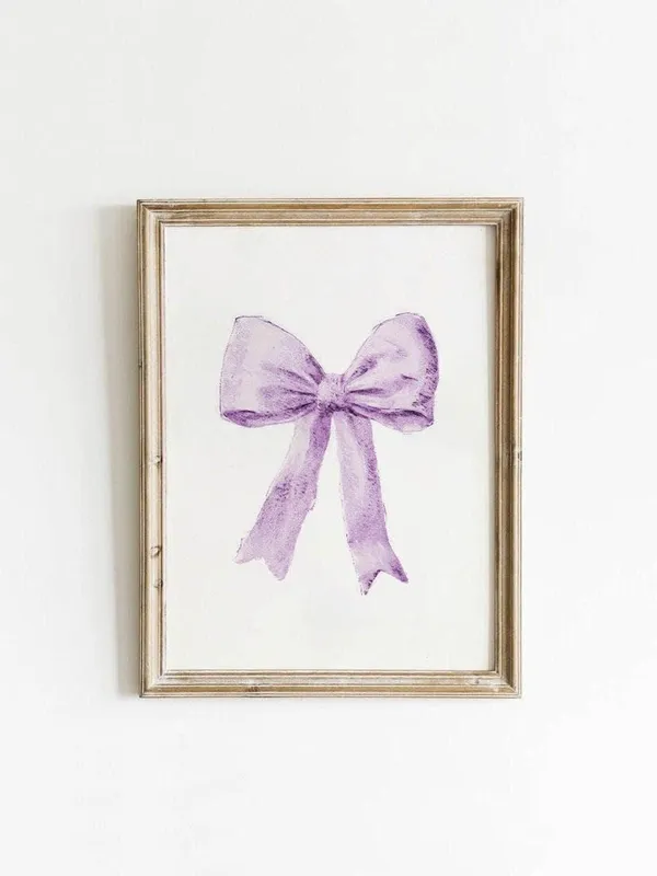 Purple Bow Preppy Wall Art Print, Retro Girly Style