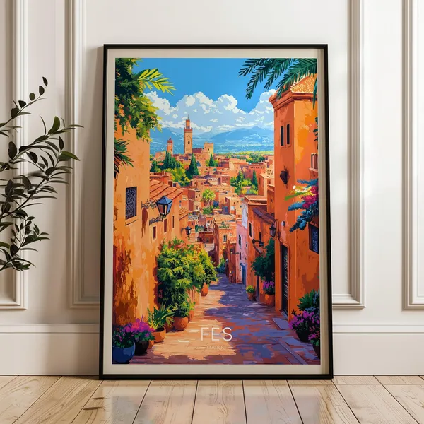 Fes Travel Poster, Morocco Medina Wall Art