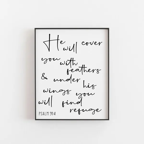 Psalm 91:4 Bible Verse, Christian Scripture Art Print