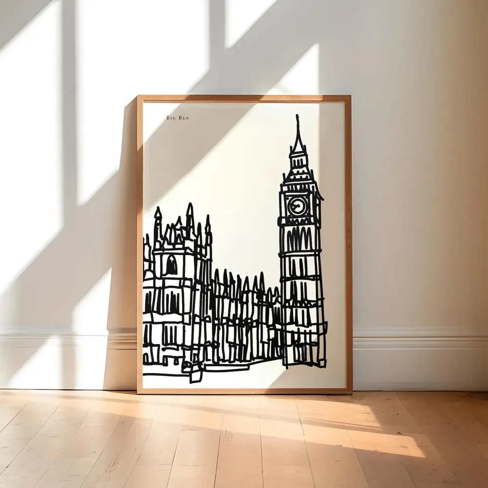 London Big Ben Art Print, Black And White Cityscape