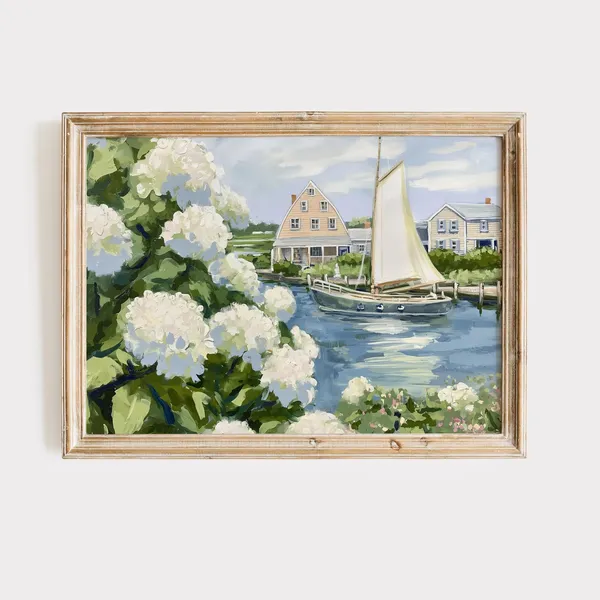 Nantucket Harbor Sailboat Art, Coastal Wall Decor