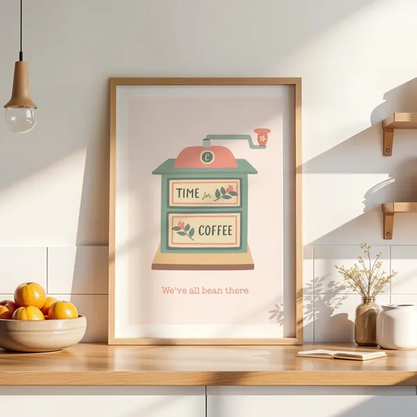 Coffee Quote Art Print, Hand Drawn Retro Coffee Grinder