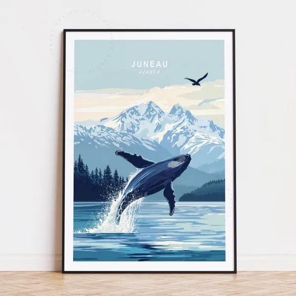 Juneau Alaska Travel Poster, Minimalist Ocean Art Print