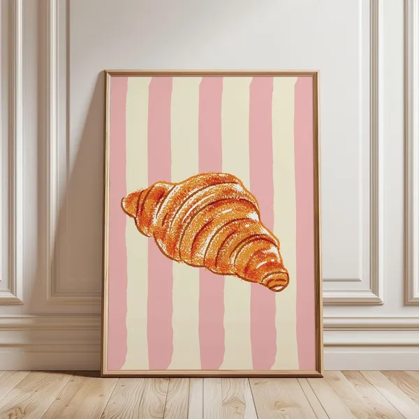 Croissant Breakfast Retro Stripe Art Print