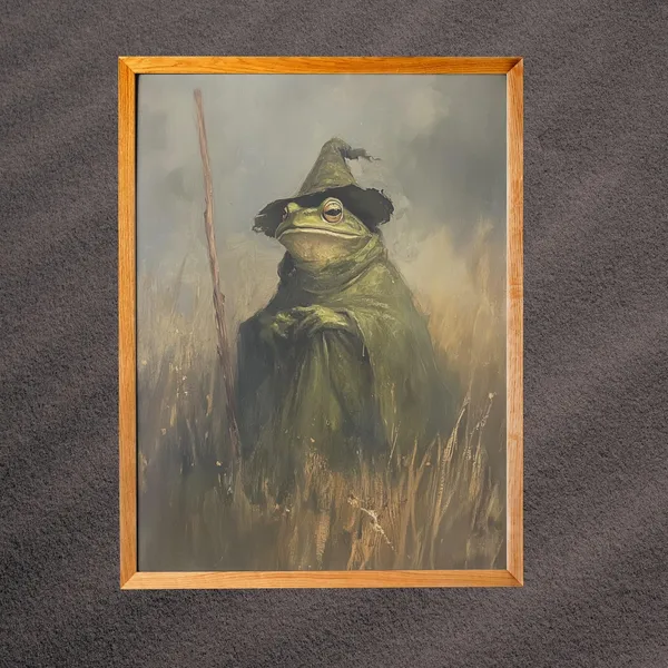 Vintage Witch Frog Halloween Poster Print