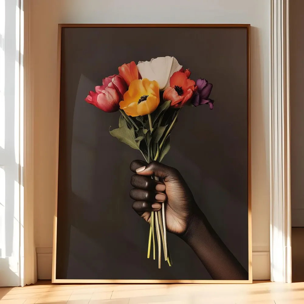 Black Woman Flowers Bouquet Art Print