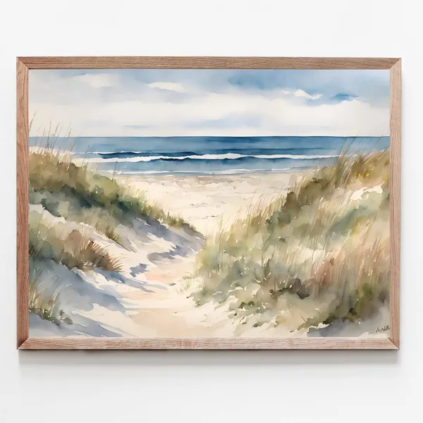 Ocean Painting Coast Art Print, Minimalist Seaside Landscape