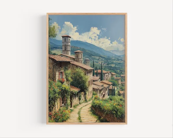 Assisi Italy Oil-Painting Style Travel Poster