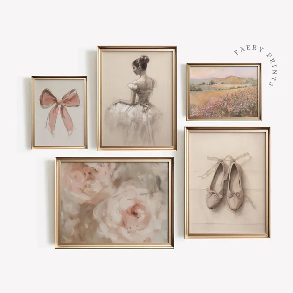 Ballerina Prints Set of 5, Pink Nursery Decor