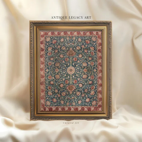 Vintage Floral Rug Print, William Morris Textile Art
