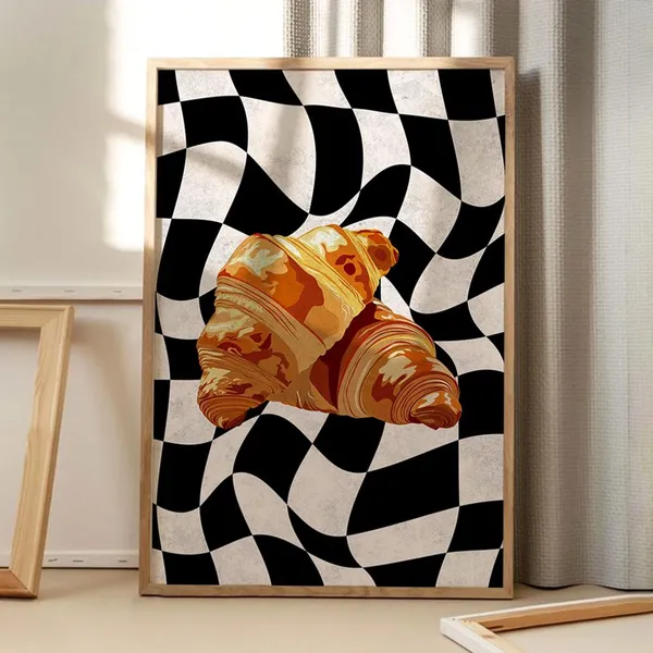 Vintage Croissant Art Poster, Retro Kitchen Decor