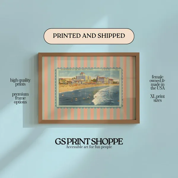 Santa Monica Beach Vintage Horizontal Travel Poster