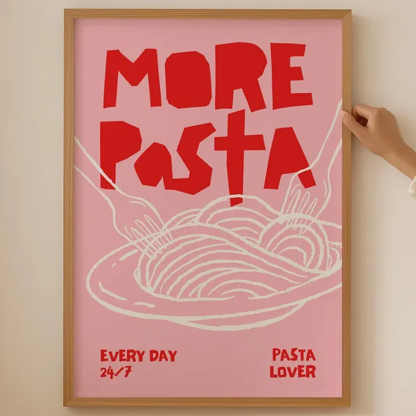 Pink Italian Pasta Maximalist Kitchen Art Print