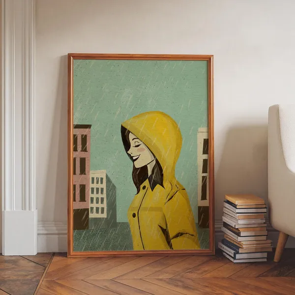 Rainy Day Woman Vintage Urban Scene Art Print