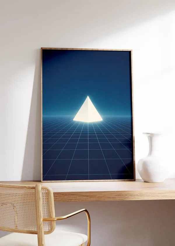 Glowing Pyramid Grid Art Print, Vaporwave Retro Sci-Fi