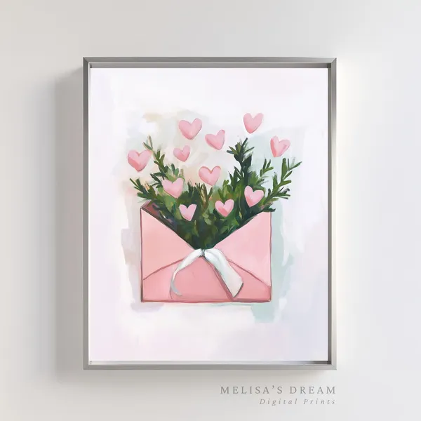 Love Letter Pink Envelope Hearts Valentine Art Print