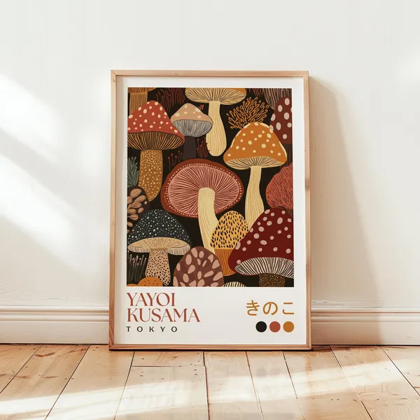 Yayoi Kusama Mushroom Art Print, Modern Japanese Decor