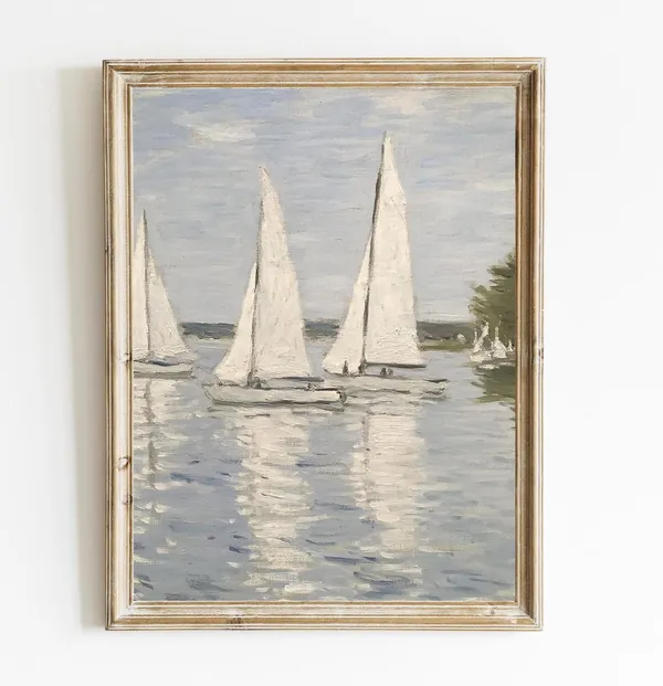 Antique Sailboat Vintage Coastal Art Print