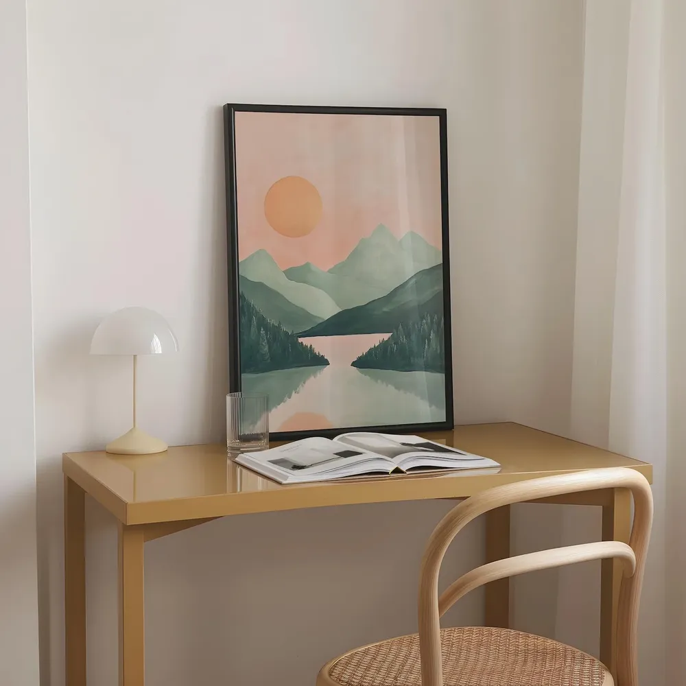 Abstract Mid-Century Sun And Mountains Art Print - Image 3