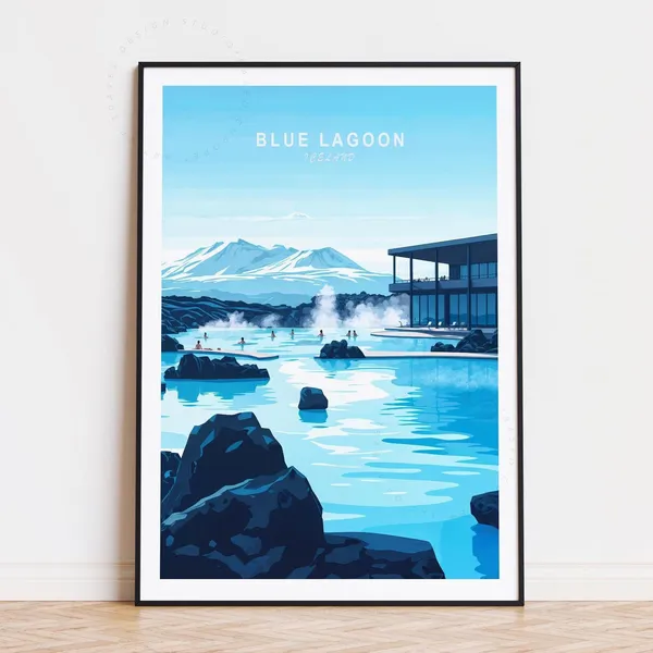 Blue Lagoon Travel Poster, Iceland Minimalist Cityscape