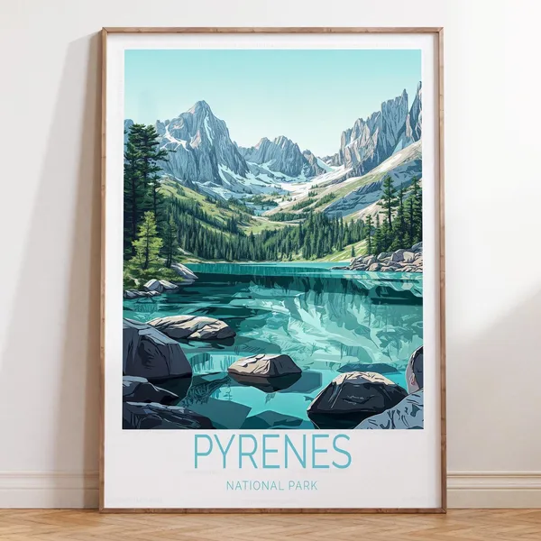 Pyrenees National Park Travel Poster, Mountain Landscape