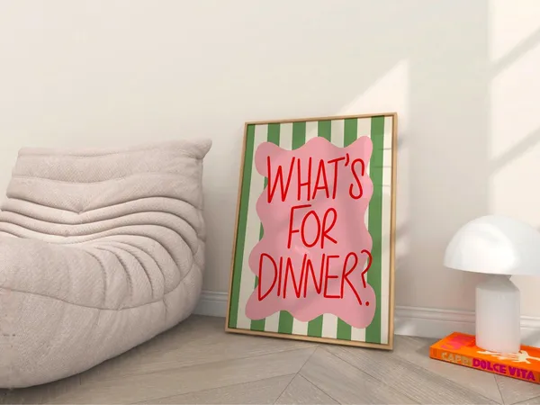 Whats For Dinner Bold Funky Kitchen Typography Art