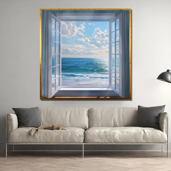 Ocean View From Open Window, Coastal Art Print