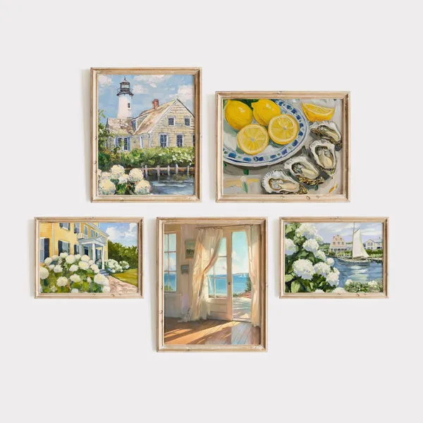 Coastal Oysters and Hydrangea Apartment Art Prints