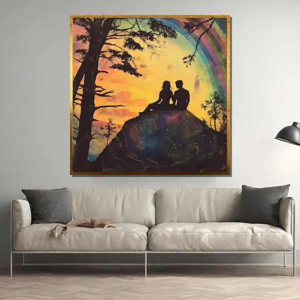 Silhouette Couple Sunset Wall Art Print, Romantic