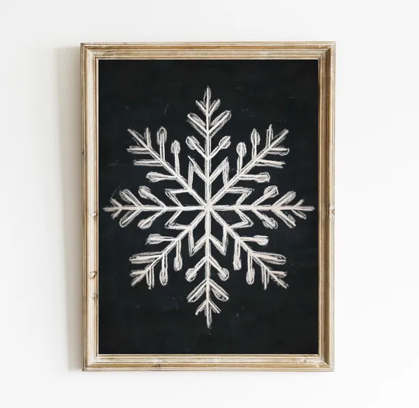 Snowflake Moody Holiday Decor, Chalkboard Christmas Art Print