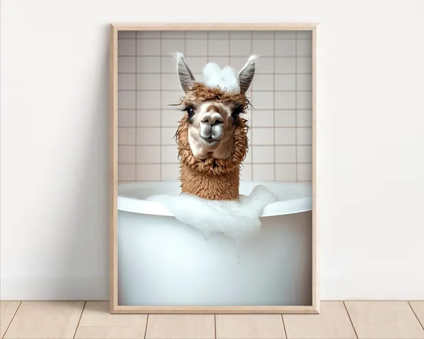 Llama Taking a Bubble Bath Funny Bathroom Art Print