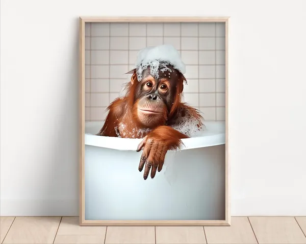 Orangutan Ape Bubble Bath Poster, Funny Bathroom Decor