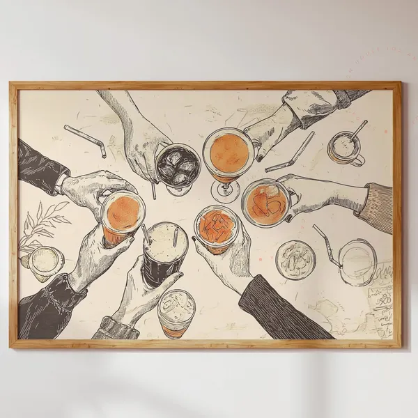 Cheers Vintage Drink Art, Cocktail Party Print