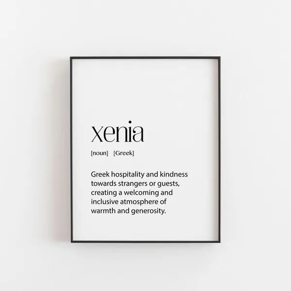 Xenia Greek Definition Art Print, Modern Typography