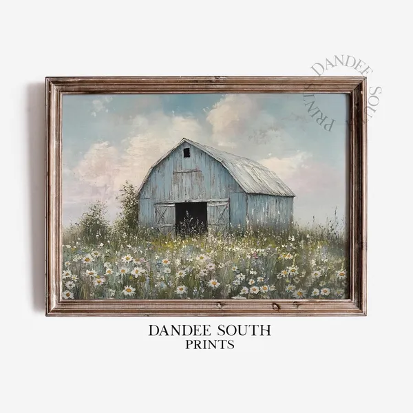 Rustic Barn Rural Landscape, Vintage Farmhouse Art Print