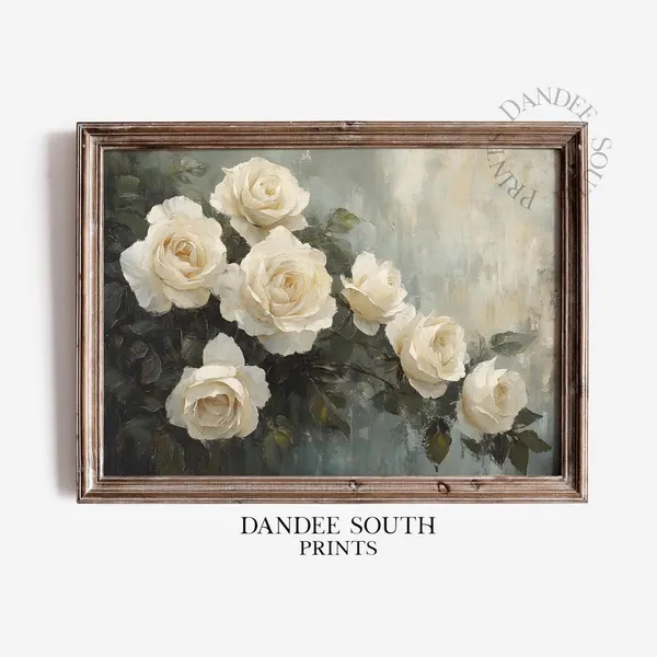 Antique White Roses Vintage Still Life Art Print