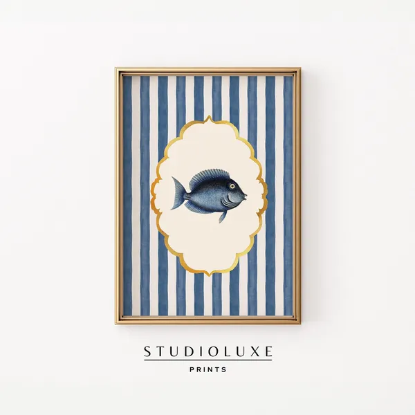Blue Fish Nautical Beach Decor Coastal Art Print