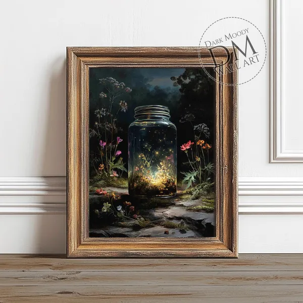 Fireflies In Jar, Moody Night Garden Art Print