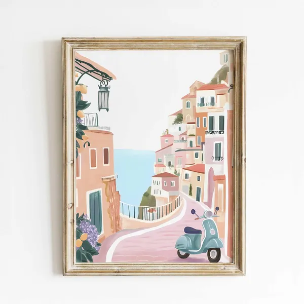 Romantic Italian Village Watercolor Art Print