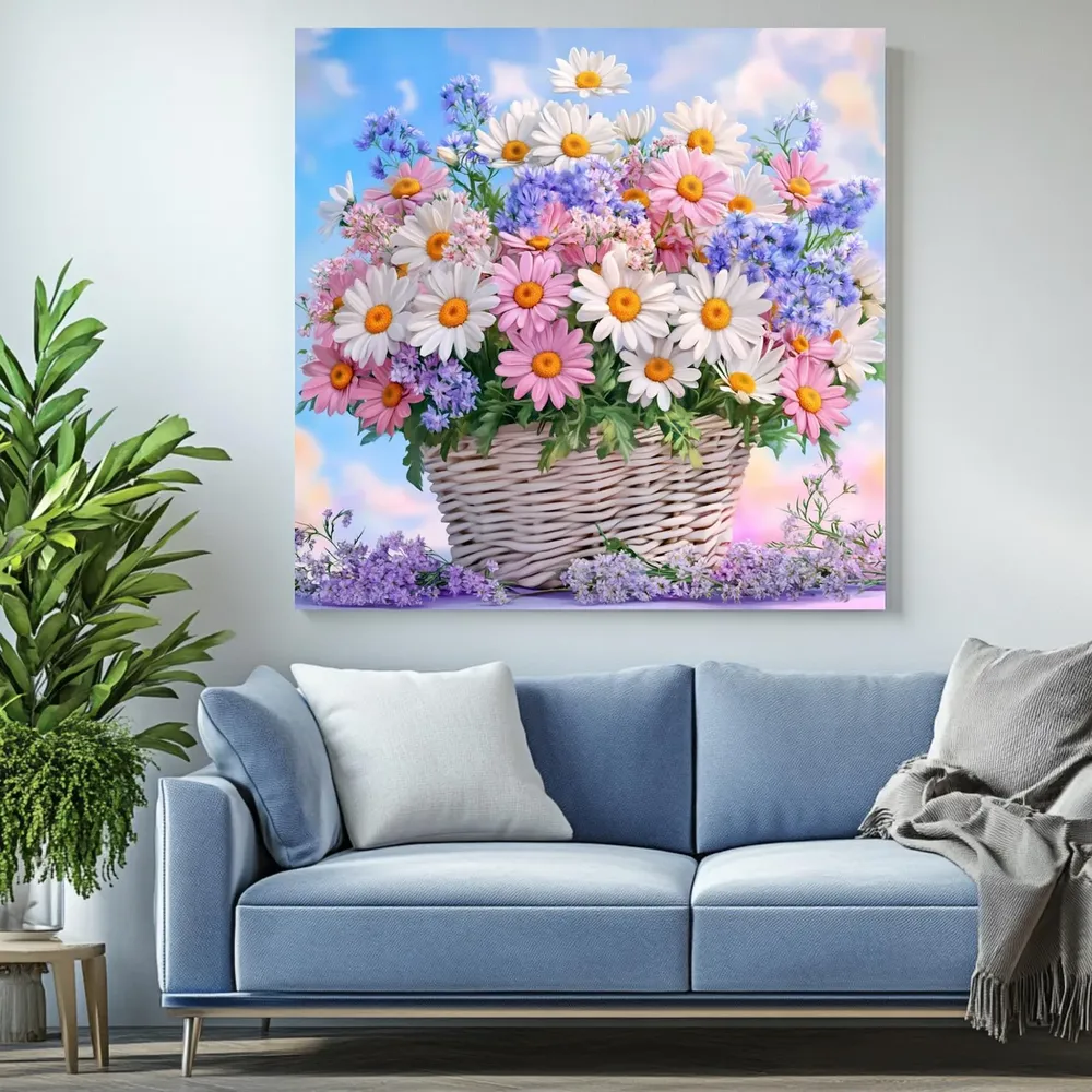 Basket Of Daisies Poster, Rustic Floral Art Print - Image 3