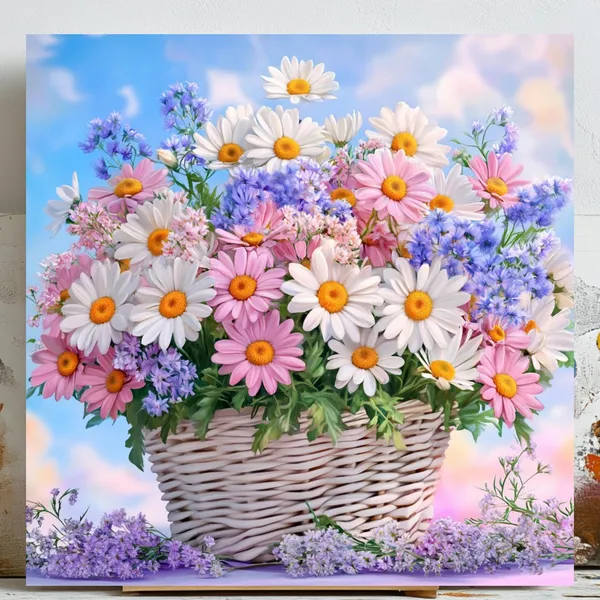 Basket Of Daisies Poster, Rustic Floral Art Print