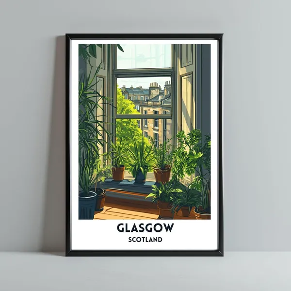 Glasgow Tenement Bay Window Greenery Travel Poster